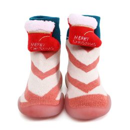 Baby Shoes New Christmas Toddler Non-slip Indoor Floor Anti-slip Slippers Baby Outdoor Breathable Cotton Thick Woollen Shoes G1023