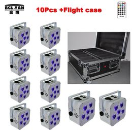 (10 pcs +1 fly case /lot) 6x18W lithium battery powered wireless dmx led lights / wash uplights RGBAW+UV