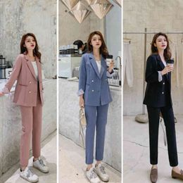 Fashion Spring Summer Women's OL Blazer Slim Pants Two-Piece Set Suits Female 210514