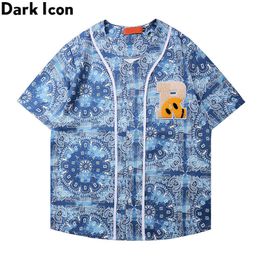 Bandana Embroidery Baseball Shirt Men Single Breast Street Men's Shirts Streetwear Clothing 210603