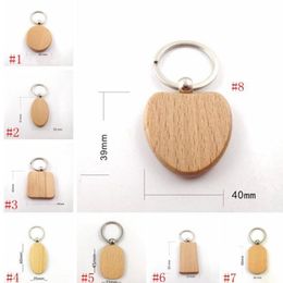 8 styles Creative Wooden Keychain party favor Round Square Rectangle Shape Blank Wood Key Rings DIY Keys Holders Gifts