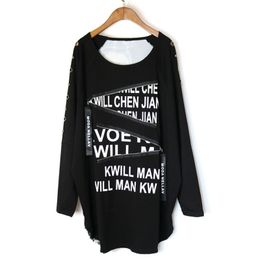 New Punk Style Loose Half Sleeve Letter Print Rivet O-neck Fashion Pullover Autumn Spring T-shirt women's tops 210330