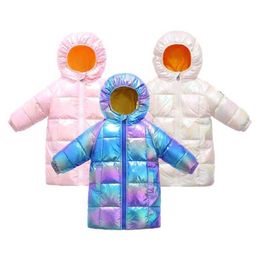 Winter Jacket Parka For Kids Girl Snow Suit Long Style With Hooded Shiny Color Fashion Boy Jacket Duck Down Snowsuit Kids Jacket H0909