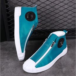 Yumuşak deri erkekler sıradan ayakkabılar Hediyenin bir parçası yüksek üst metal toka terlik markası tasarımcısı zapatos hombre lüks güvenlik fermuar