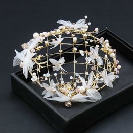 Banquet Bride tiara Korean Gold Flower Hat European Hair Jewellery earrings Wedding hair Jewellery X0726