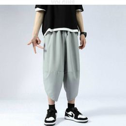2021 New Men Summer Harem Pants Fashion Baggy Casual Loose Cropped Pants Drawstring Male Trousers Streetwear Dropshipping X0723