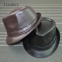 Wide Brim Hats 2021 Solid Colour Leather Man's Hat Stetson Fedoras British For Men/Women Gentman Black Fitted Jazz Hip- Gorras