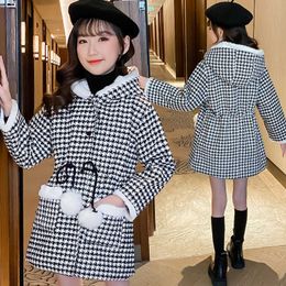 Girl Woolen Jacket Plaid Lattice Warm clothing Toddle girls wool Hooded Coat Winter Autumn winter Windbreaker Overcoat Clothes H0909