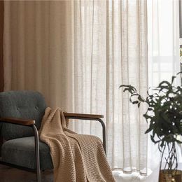 Solid Cotton Linen Thin Tulle Curtain for Living Room Kitchen Japanese Volie Curtain for Bedroom Decoration Sheer Curtain 210712