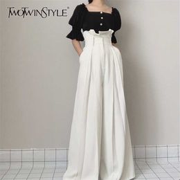 TWOTWINSTYLE Ruffle High Waist Wide Leg Pants Female Fashion Maxi Trousers Women Casual Clothes Spring Summer 211105