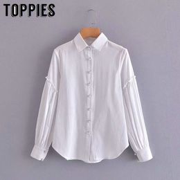 Toppies New Arrival Women White Blouse Pearls Buttons Blusas Long Sleeve Tops Women 210412