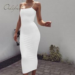 Summer Women Sexy Bodycon Long Spaghetti Strap Club Wear White Black Maxi Pencil Dress 210415