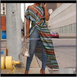 Blouses Shirts Clothing Apparel Drop Delivery 2021 Long Tunic Tops Vonda Bohemian Summer Womens Print Blouse Casual Short Sleeve Patchwork Bl