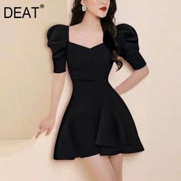 summer fashion women dress sqaure collar short sleeves black Colour high waist mini sexy female vestido 210421