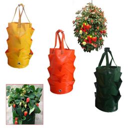 Planters & Pots Outdoor Planting Grow Bag Hanging Strawberry Planter Reusable PE Growing Bags For Vegetable Vertical Garden Pot