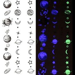 Waterproof Temporary Luminous Tattoo Sticker Moon Lunar Planet Star Sky Element Tattos Flash Tatoo Fake Tatto for Kids Women Men