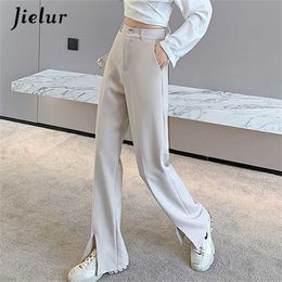 formal high waist black pants Australia - Jielur Fashion Black Trousers Suits Spring XS-2XL High Waist Casual Women's Pants Wide Leg Split Workwear Formal Zipper 211101