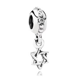 New Arrival 925 Sterling Silver Hollow Six-pointed Star Dangle Charms Fit Pandora European Charm Bracelet Fashion Women Wedding Engagement Jewelry Accessories