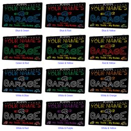 LX1214 Your Names Garage My Tools Rules Light Sign Dual Colour 3D Engraving