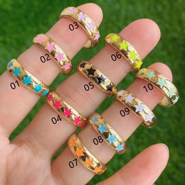 10PCS 2021 Colorful Enamel Star For Women Vintage Gold CZ Geometric Rings Female Party Jewelry