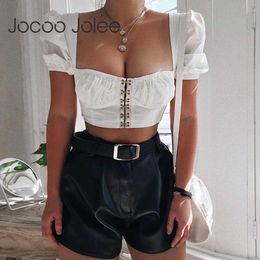 Jocoo Jolee Women Sexy White Low-cut Crop Tops Summer Fashion Wild T Shirt Black Elastic Slim Soft Tops Short Sleeve t-shirt 210619