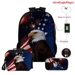 School Backpack Eagle American Flag Girls College Laptop Bookbag Outdoor Rucksack