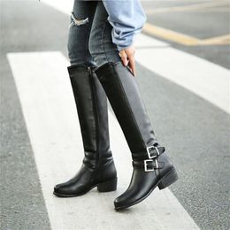 Boots Dropship High Qualtiy Female Motorcycle 2021 Winter Lady Office Fashion Knee-High With Buckle Walking Comfy