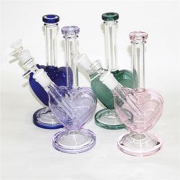 Heart Shape Purple Pink Blue Green Heady Glass Bong Hookahs Oil Dab Rigs 14mm Female Joint With Bowl Water Pipes