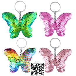 butterfly keychains UK - Keychains 4pcs Multicolor Sequins Butterfly Keychain For Kids DIY Mermaid Charms Keyring Pendants Jewelry Accessories