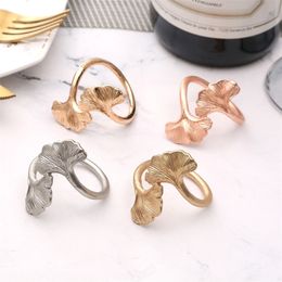 12pcs High-end el golden leaf napkin buckle napkin ring napkin ring mouth cloth model room modern minimalist ring 210706