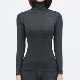 Thermal Underwear Women Long Johns Set HIGH Collar Pure Cotton SLIM FIT Solid Colour Long Sleeve thermisch ondergoed 211217