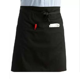 2021 Universal Unisex Women Men Kitchen Cooking Waist Apron Short Apron Waiter Apron with Double Pockets (Black)