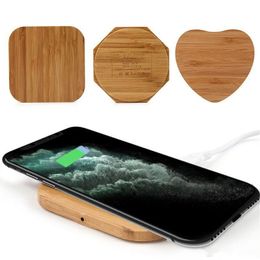 Wireless Chargers Bamboo Charger Wood Wooden Pad Qi Fast Charging Dock USB Cable Tablet For iPhone 11 Pro Max Samsung Note10 Plus