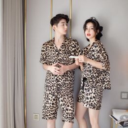 Couple pajamas sexy leopard suit short sleeve shorts for men and women pajama Q0706
