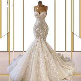 Lace Vintage Long Full Mermaid Wedding Gowns 2021 Newest Arrival Custom Made Muslim Dubai Plus Size Bridal Dresses Vestido De Novia
