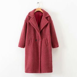 Women Faux Fur Thick Warm Long Coat Winter Teddy Fleece Jacket Double Breasted Long Sleeve Loose Outerwear Casual Casaco Femme 210520
