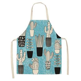 Aprons Cactus Pattern Kitchen Apron For Woman Sleeveless Cotton Linen Home Cooking Baking Bibs Cleaning Tools Delantal Cocina