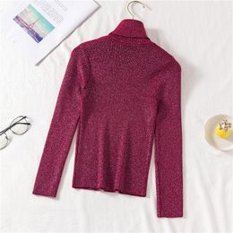 Women's Winter Autumn Sweaters Knitted Solid Turtleneck Bright Flash Bottoming Female Pullovers Woman Tops Candy Colours PL096 210506