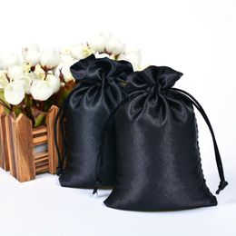 Gift Wrap Black Jewelry Packaging Satin Drawstring Bag Organza For Candy Storage Party Supplies 50pcs