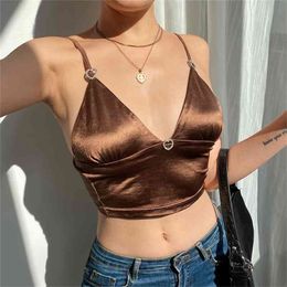 Brown Stain Y2K Summer Sexy Top With Thin Strap Backless Fashion New Trend Blue V Neck Sleeveless Pink Crop Cami Party Club 210407