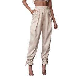 Women Pencil Pants Female Spring Autumn with Ankle Belt High Elastic Waist Solid Color Slim Trousers Ladies Clothing 210522