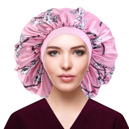 2021 Women Soft Satin Bonnet Elastic Wide Band Night Sleep Hat Chemo Caps Hair Loss Cover Fashion Head Wrap Hair Beauty Care