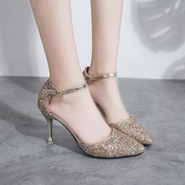 Silver Pumps High Heels Women Wedding Shoes For Bride Party Bling Pointed Toe Stiletto Golden Dress