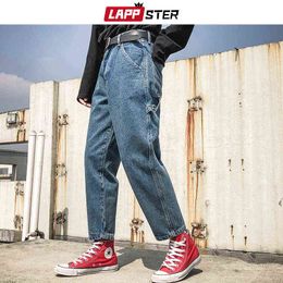 LAPPSTER Men Streetwear High Waisted Skinny Jeans 2022 Spring Mens Harajuku Blue Fashions Denim Pants Man Casual Trousers 0309