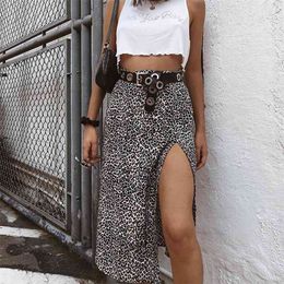 Foridol leopard print midi skirt high waist casual skirts womens autumn winter bottoms floral side slit skirt female 210415