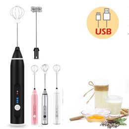 Handheld Stainless Steel Coffee Milk Frother Foamer Drink Electric Egg Whisk Mixer Battery Rechargeable Operated Kitchen Egg Beater CCA6837