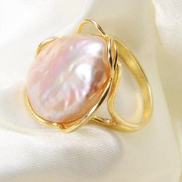 Cluster Rings Pearl Ring Natural Fresh Water For Women Big Size Baroque Irregular Adjustable Jewelry Gift