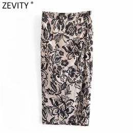 Women Floral Print Pleated Design Split A Line Skirt Faldas Mujer Femme Side Zipper Casual Slim Summer Vestido QUN761 210416