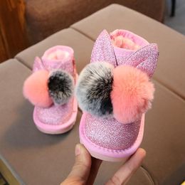 Zapatillas De Niñas Niños Brillante Caliente Piel Forrada de Invierno Cálido Mulas Zapatos Casa Tamaños 