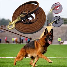 Dog Leash Leather Pet Walking Training Dog Lead Running Leashes Belt For Medium Large Dogs German Shepherd 1.5m/2.5m Long 210729